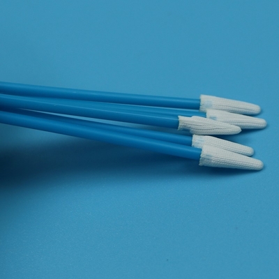 Lintvrije dubbellagers gebreide polyester tip swab kleine puntige cleanroom swab met blauwe handvat