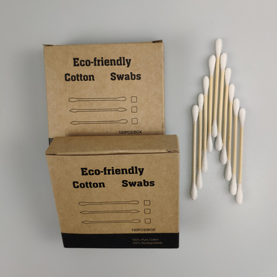 Van het het Bamboehandvat van ECO het Biologisch afbreekbare Dubbele Hoofdkatoen Bud Swab in Document Vakje