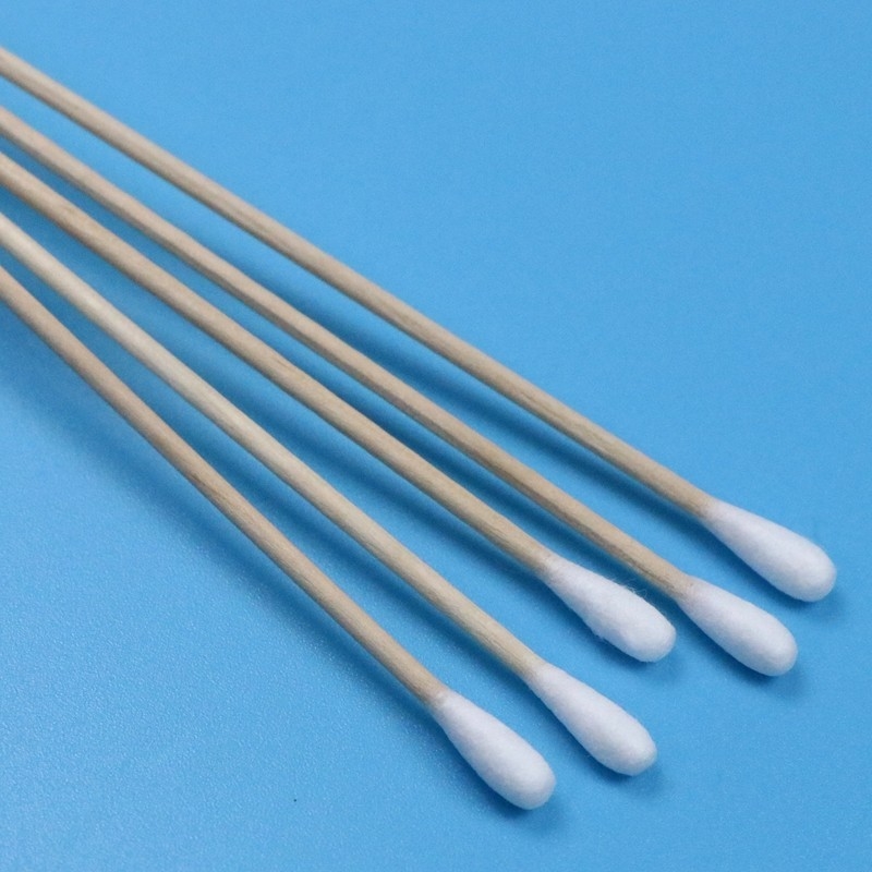 CA-006 Biologisch afbreekbare lange houten stok Cleanroom Q Tips Industrial Cotton Bud Cleaning Swab Stick
