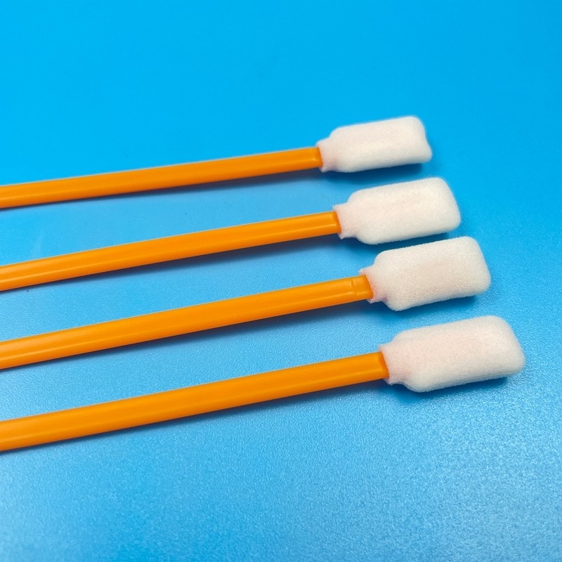 Duurzame schuimstaafjes met handvat (50 stuks) - 125 mm pluisvrije oranje/zwarte handvat sponskop voor het reinigen van gevoelige oppervlakken