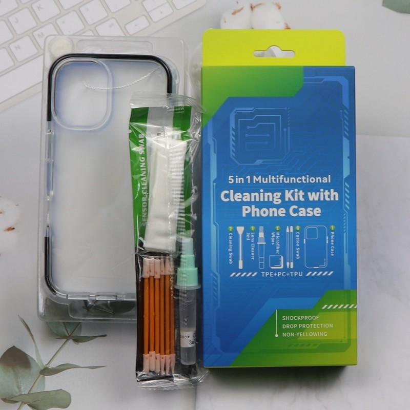 5 in 1 Telefoon Reiniger Kleine schuim Swab Screen Reiniging Kit Telefoon Reiniging Kit met telefoon hoesje